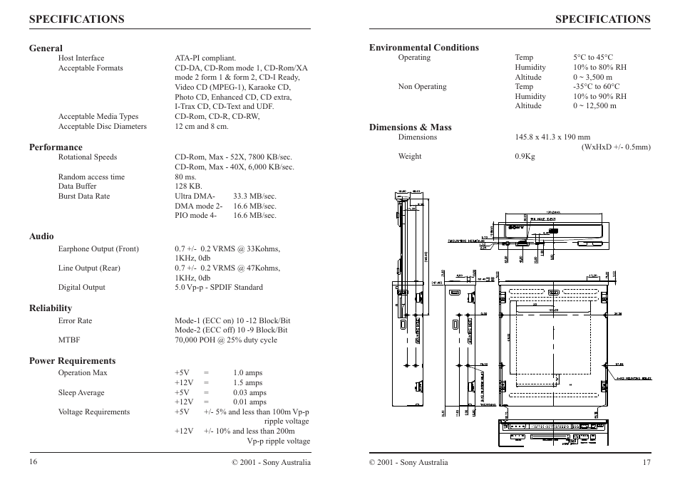 Specifications | Sony CDU 5211 User Manual | Page 10 / 10