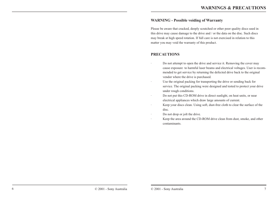 Warnings, Warnings & precautions | Sony CDU 5211 User Manual | Page 5 / 10