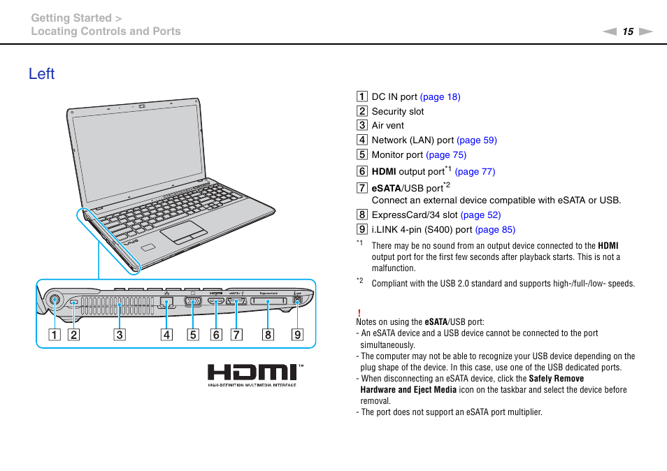 Left | Sony VAIO VPCF11 User Manual | Page 15 / 169