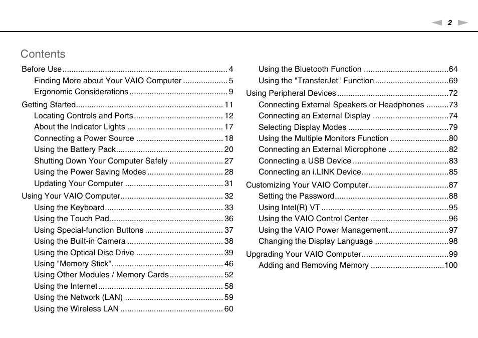 Sony VAIO VPCF11 User Manual | Page 2 / 169