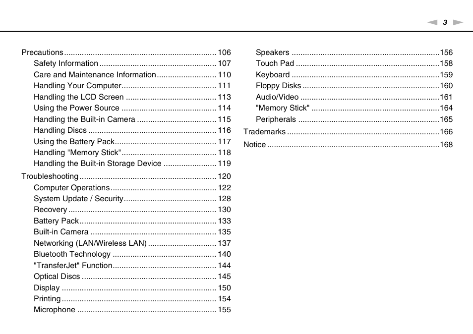 Sony VAIO VPCF11 User Manual | Page 3 / 169