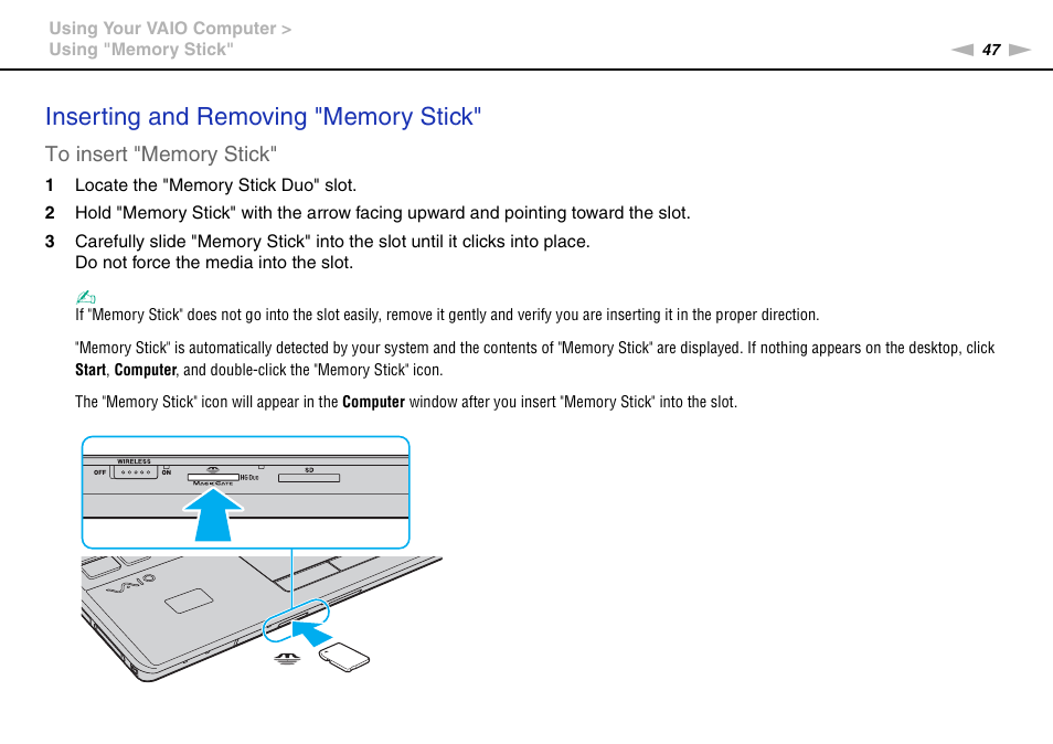 Sony VAIO VPCF11 User Manual | Page 47 / 169