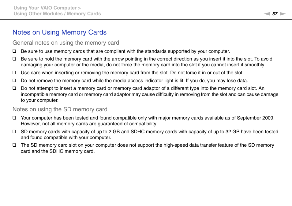 Sony VAIO VPCF11 User Manual | Page 57 / 169