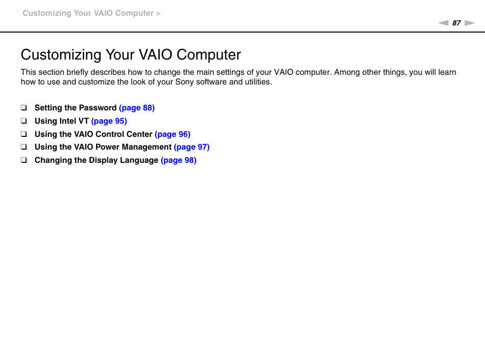 Customizing your vaio computer | Sony VAIO VPCF11 User Manual | Page 87 / 169