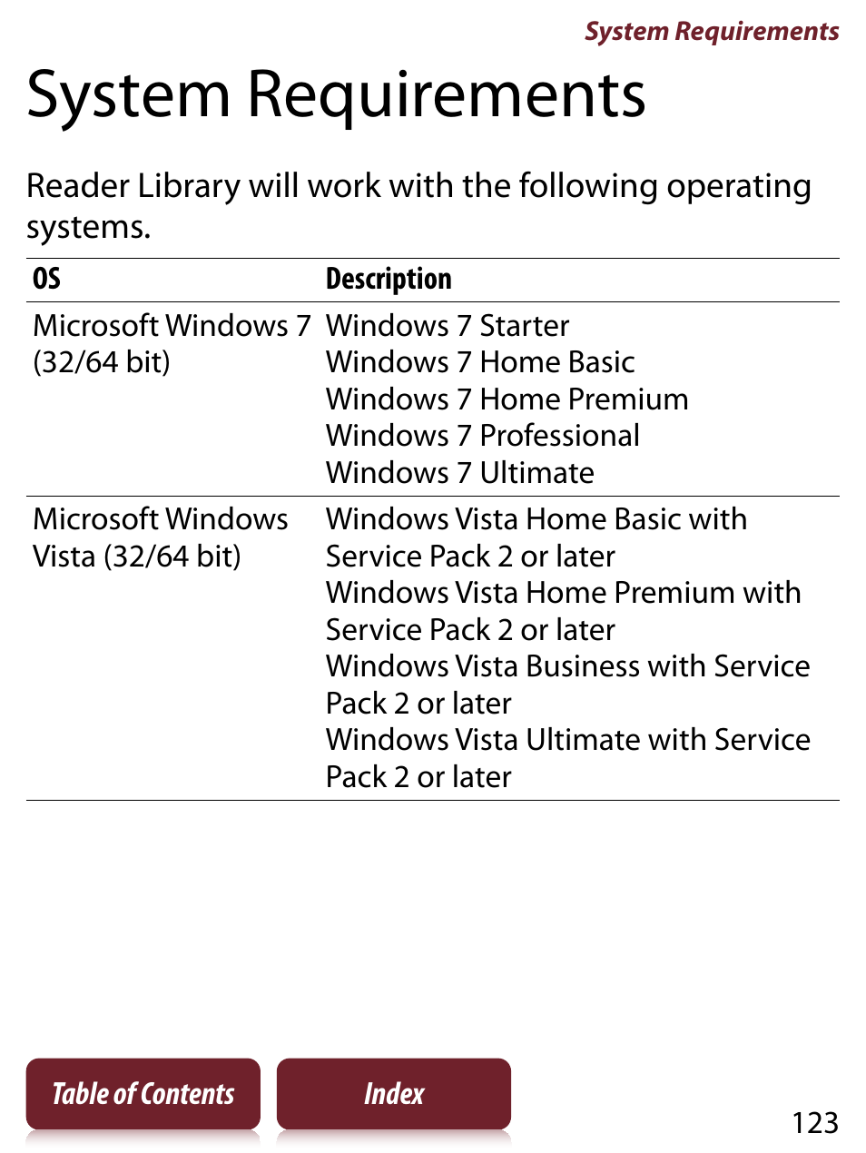 System requirements | Sony READER TOUCH EDITION PRS-650 User Manual | Page 123 / 139