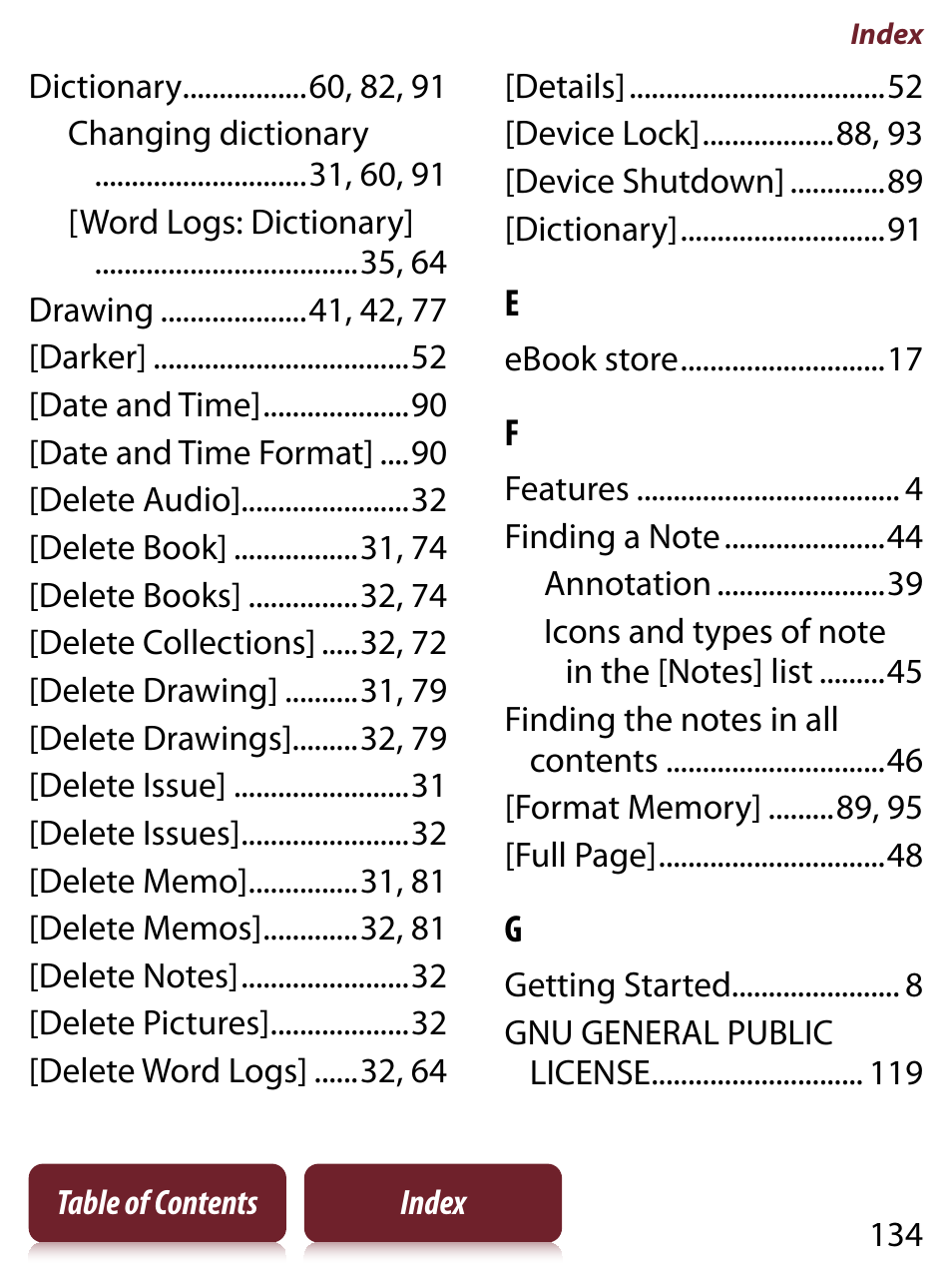 Sony READER TOUCH EDITION PRS-650 User Manual | Page 134 / 139