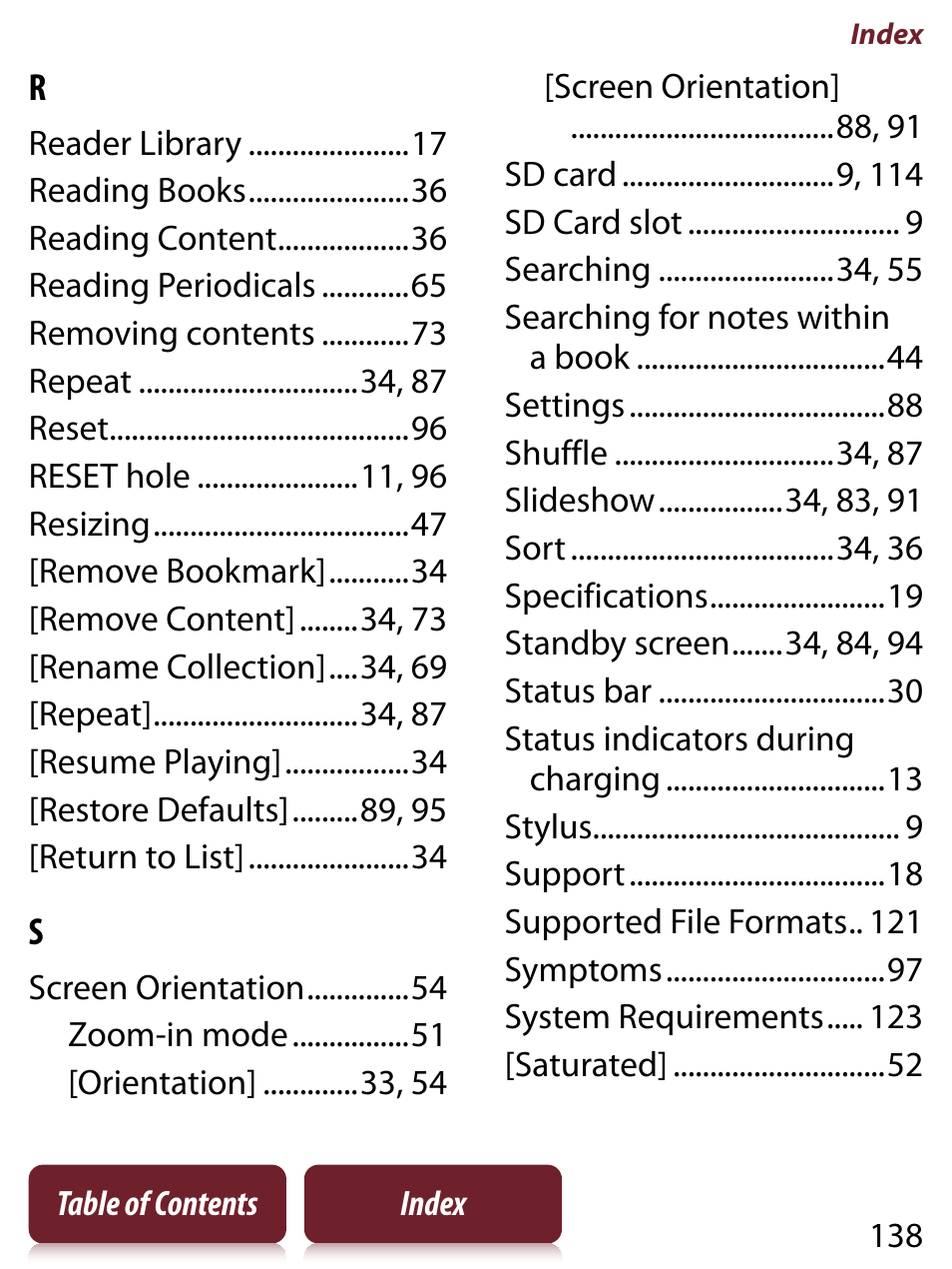 Sony READER TOUCH EDITION PRS-650 User Manual | Page 138 / 139