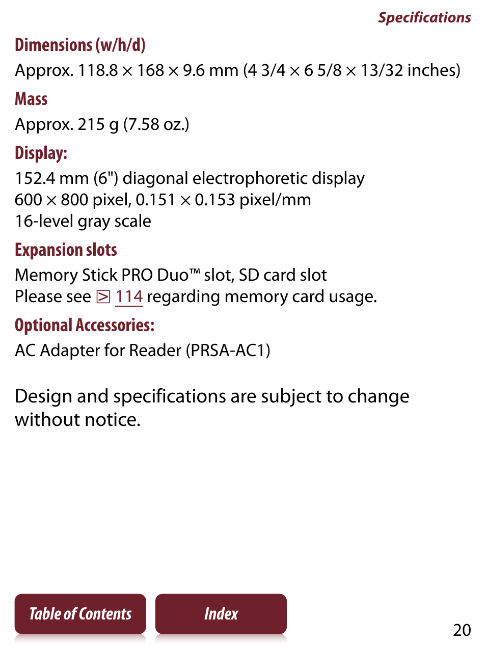 Sony READER TOUCH EDITION PRS-650 User Manual | Page 20 / 139