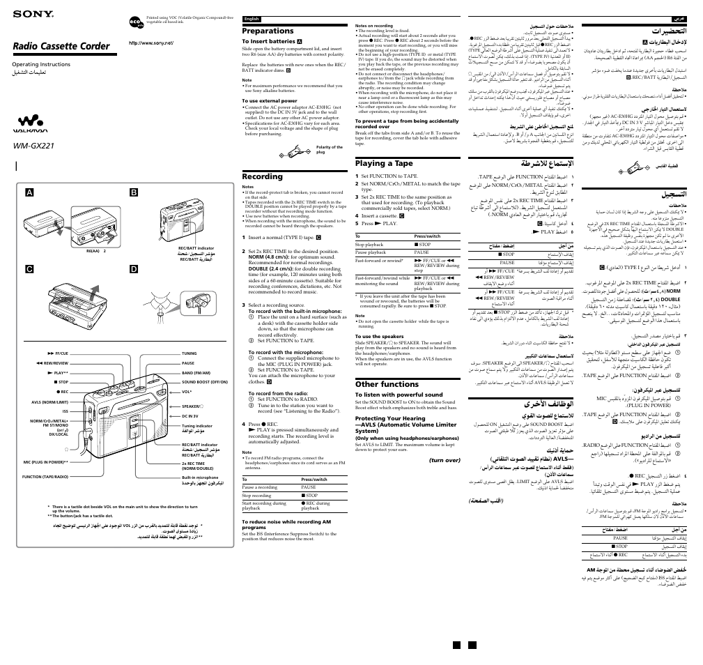 Sony WM-GX221 User Manual | 2 pages