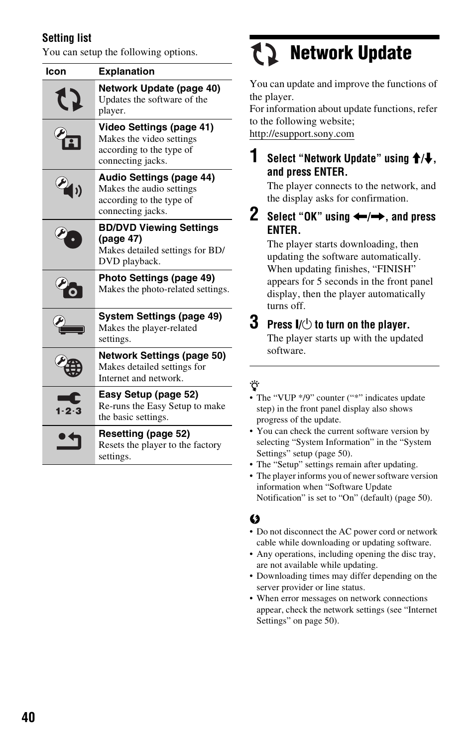 Network update | Sony BDP-S350 User Manual | Page 40 / 79