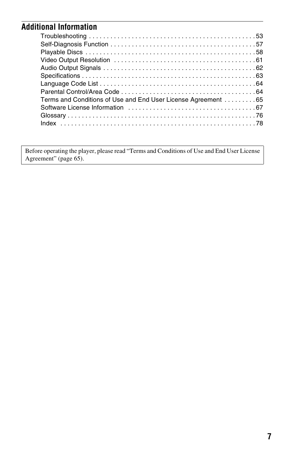 7additional information | Sony BDP-S350 User Manual | Page 7 / 79