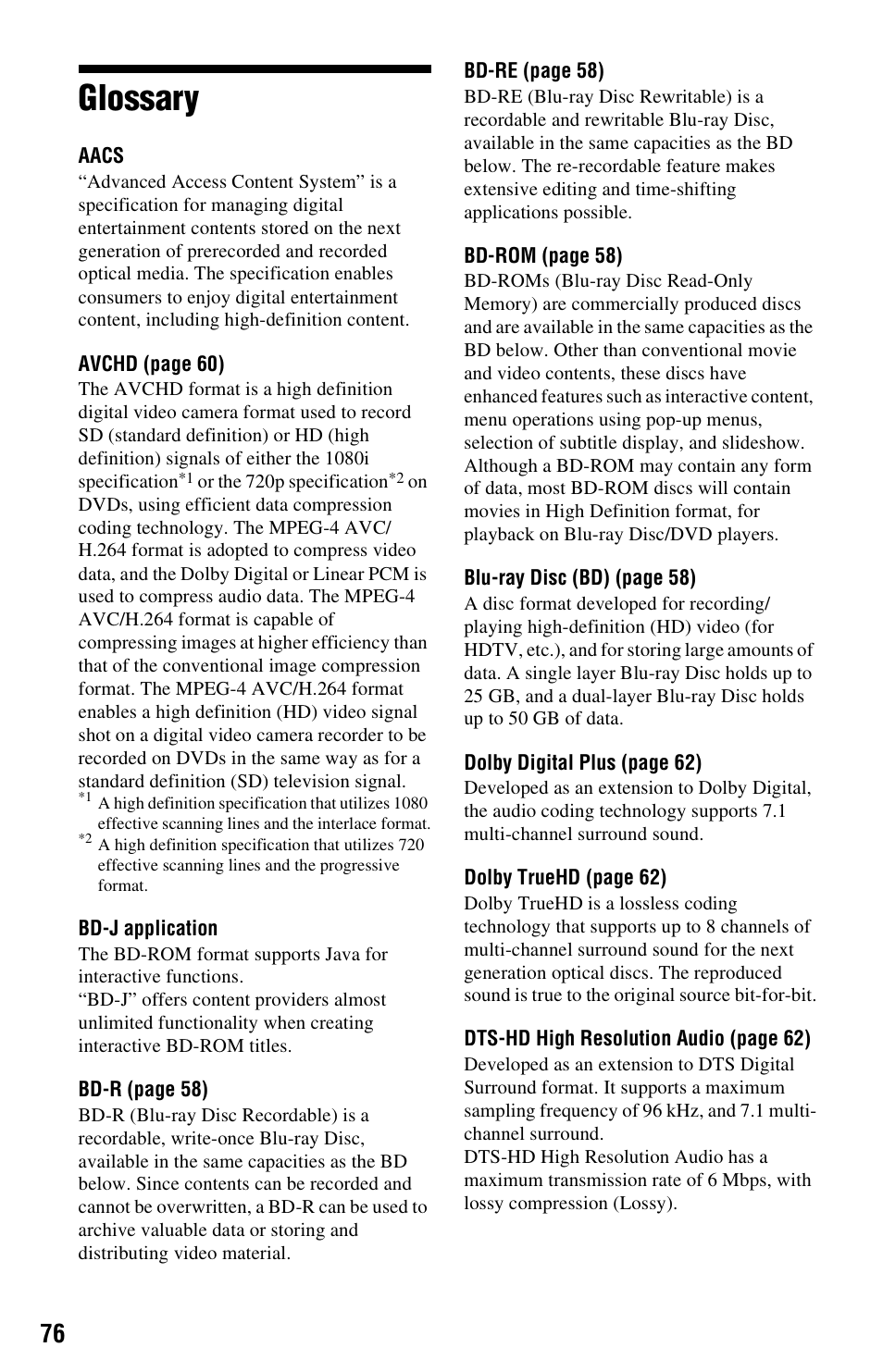 Glossary | Sony BDP-S350 User Manual | Page 76 / 79