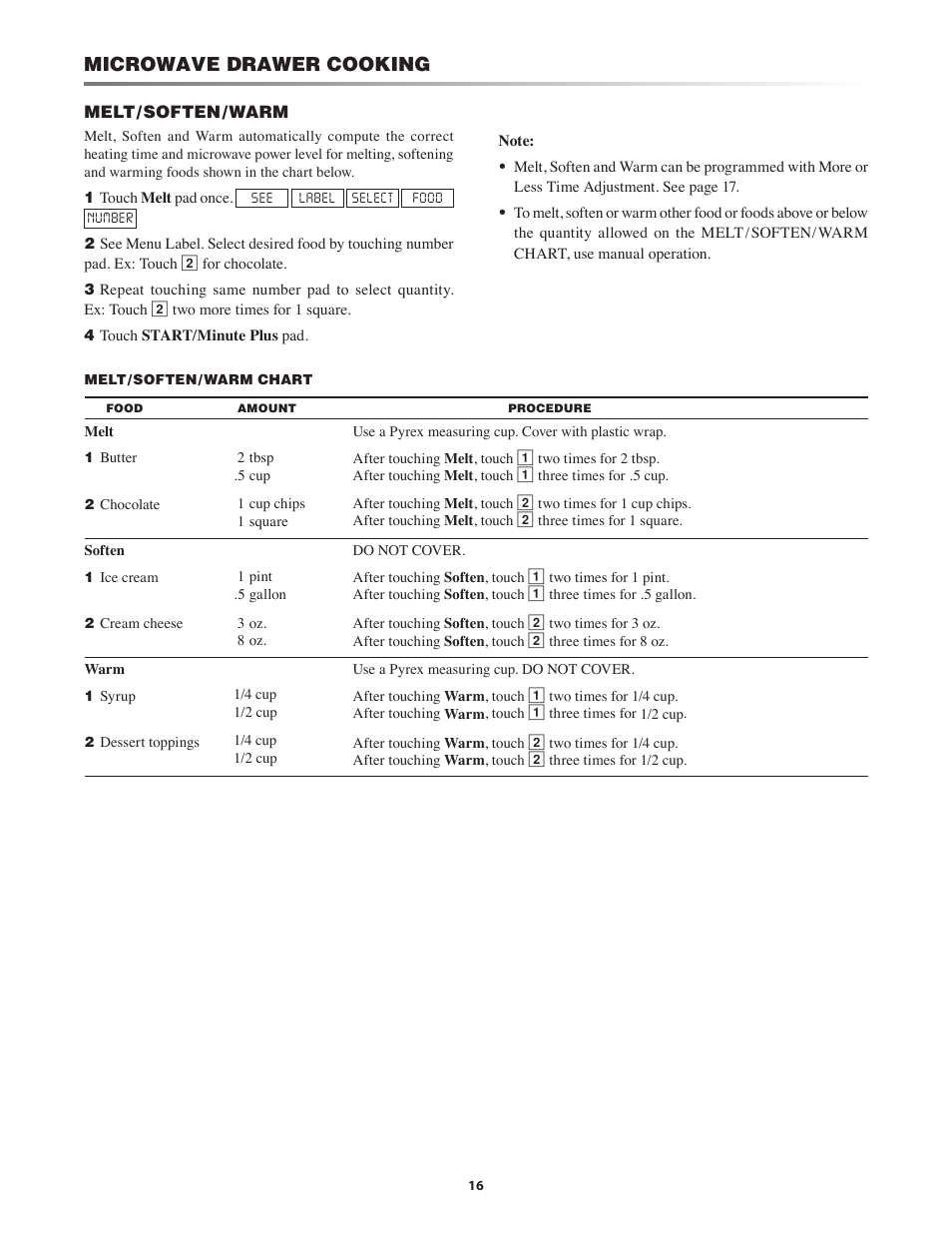 Microwave drawer cooking | Sony KB-6525P User Manual | Page 16 / 24