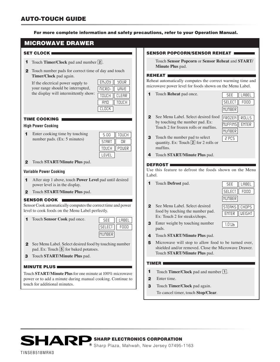 Auto-touch guide, Microwave drawer | Sony KB-6525P User Manual | Page 24 / 24