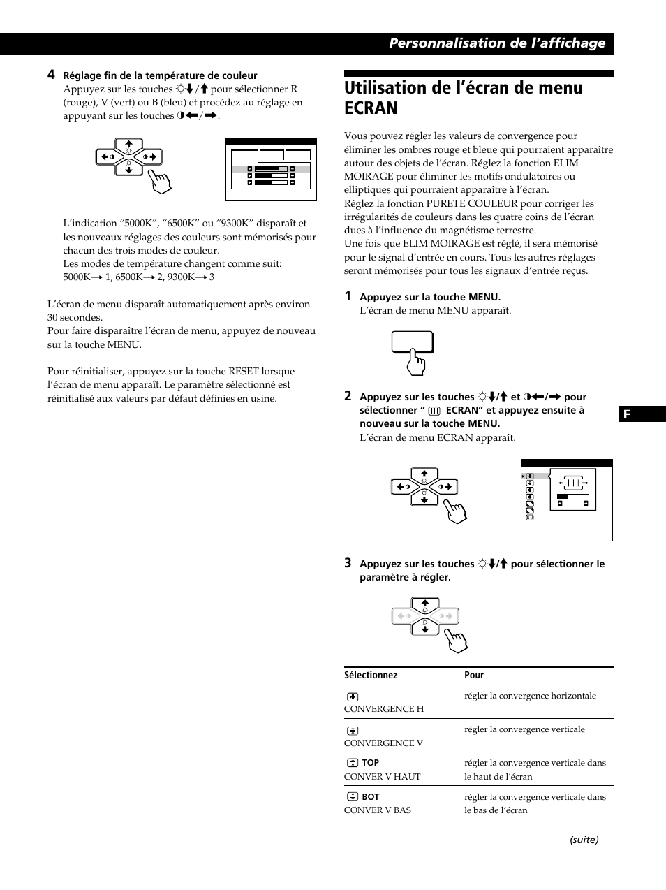 Utilisation de l’écran de menu ecran, Personnalisation de l’affichage | Sony CPD-520GST User Manual | Page 33 / 108