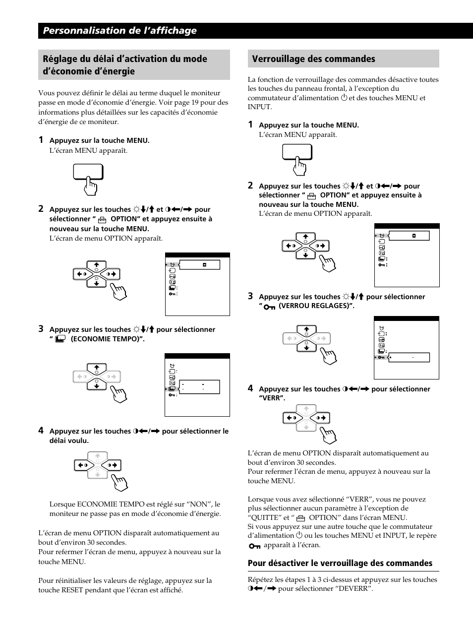 Pour désactiver le verrouillage des commandes | Sony CPD-520GST User Manual | Page 36 / 108