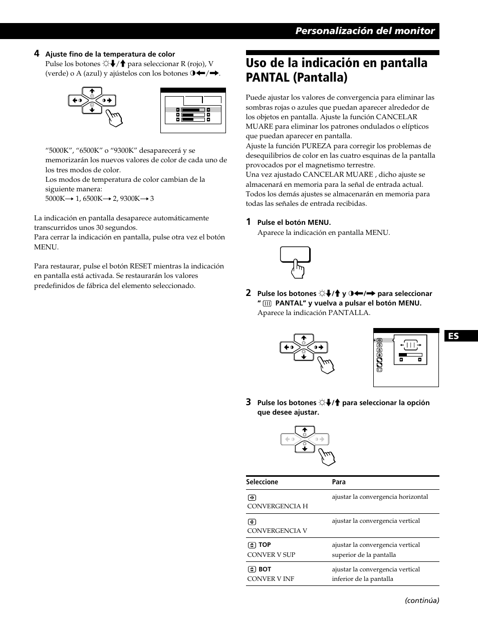 Uso de la indicación en pantalla pantal (pantalla), Personalización del monitor, Fd es i j | Sony CPD-520GST User Manual | Page 73 / 108