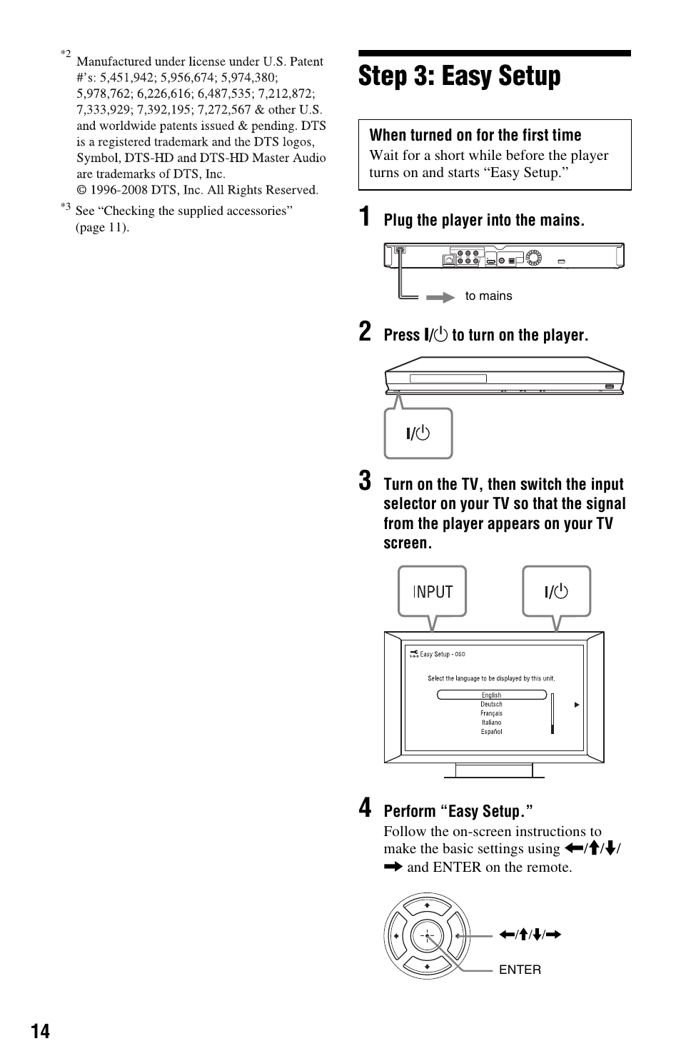 Step 3: easy setup, Step 3: easy setup 1 | Sony BDP-S570 User Manual | Page 14 / 39