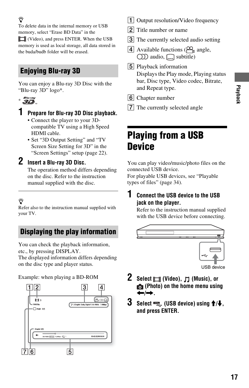 Playing from a usb device | Sony BDP-S570 User Manual | Page 17 / 39