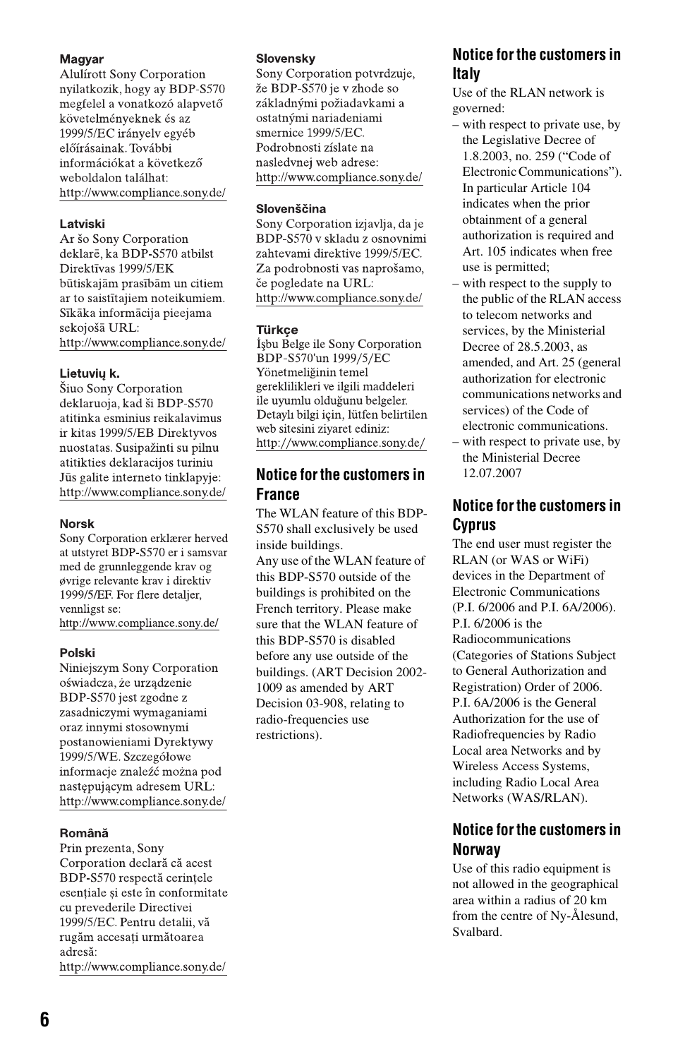 Sony BDP-S570 User Manual | Page 6 / 39