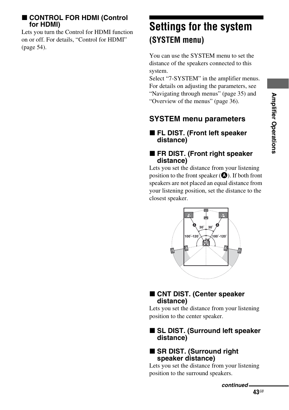 Settings for the system (system menu), Settings for the system, System menu) | System menu parameters | Sony HTSF2300 User Manual | Page 43 / 76