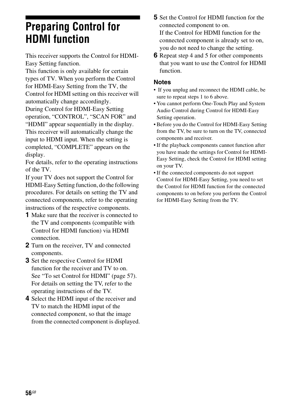 Preparing control for hdmi function | Sony HTSF2300 User Manual | Page 56 / 76