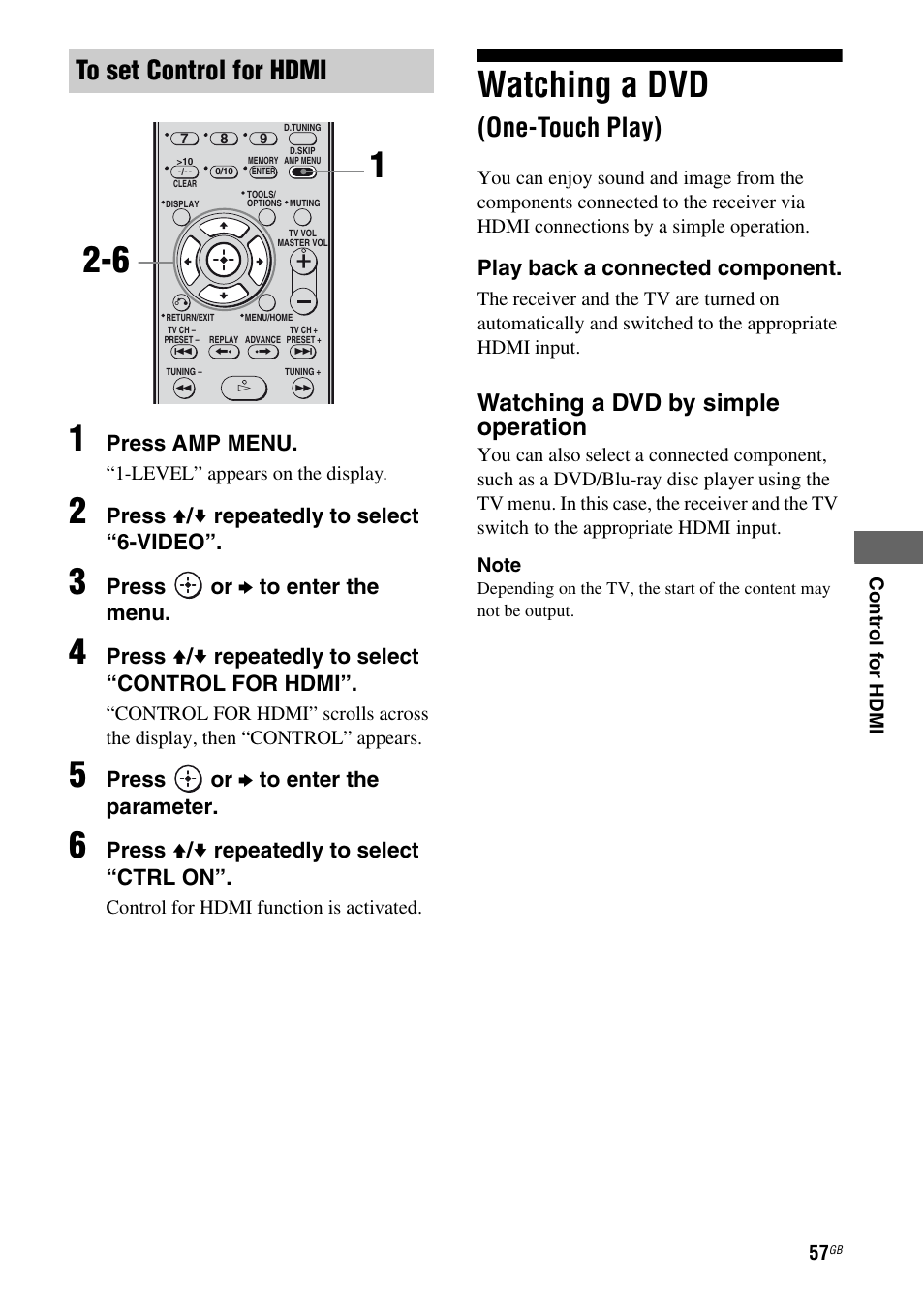 Watching a dvd (one-touch play), Watching a dvd, One-touch play) | Watching a dvd by simple operation | Sony HTSF2300 User Manual | Page 57 / 76