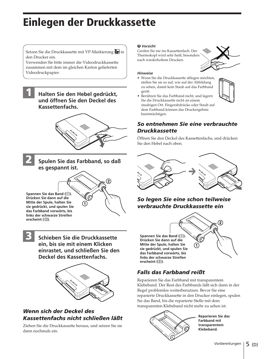 Einlegen der druckkassette | Sony DPP-M55 User Manual | Page 25 / 32