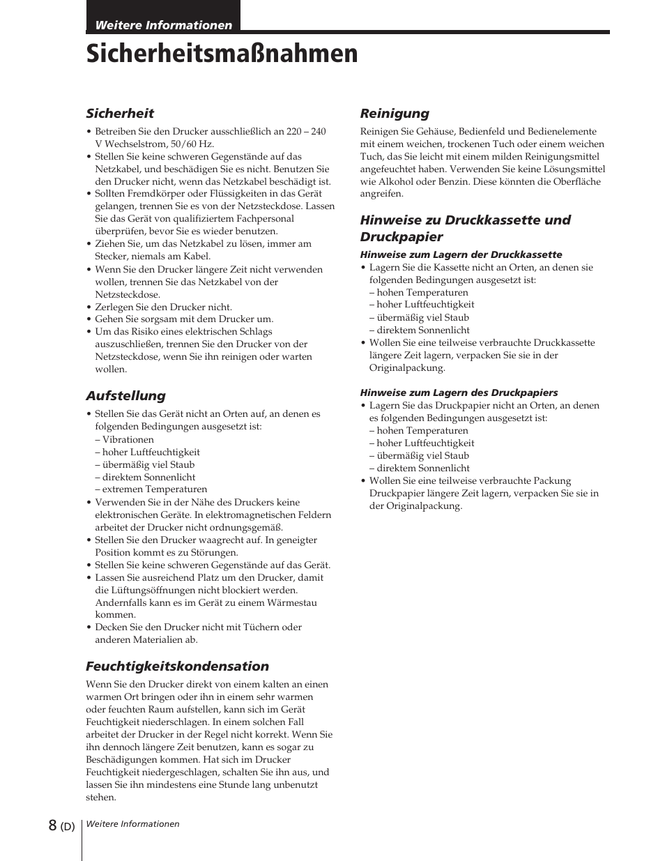 Sicherheitsmaßnahmen | Sony DPP-M55 User Manual | Page 28 / 32