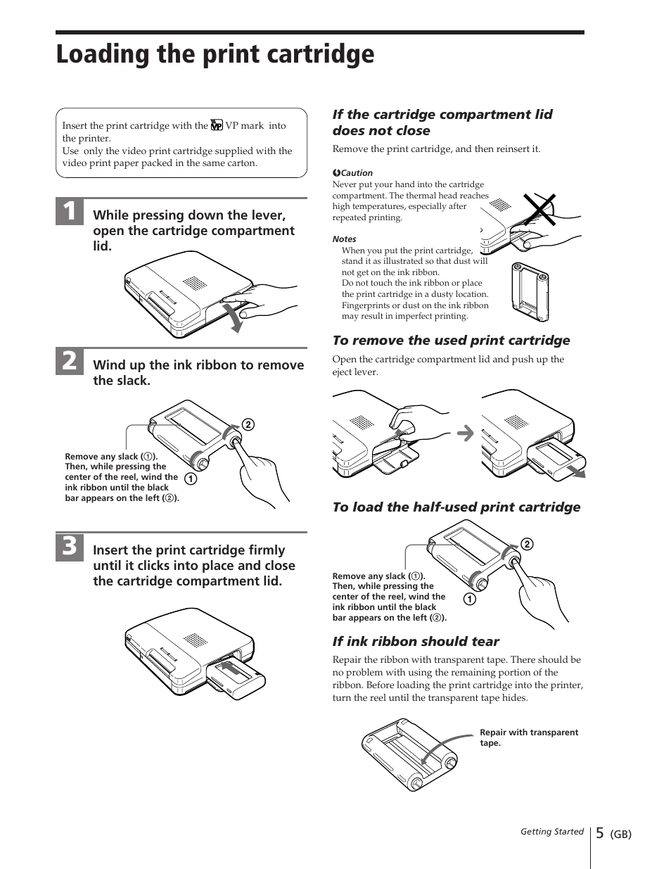 Loading the print cartridge | Sony DPP-M55 User Manual | Page 5 / 32