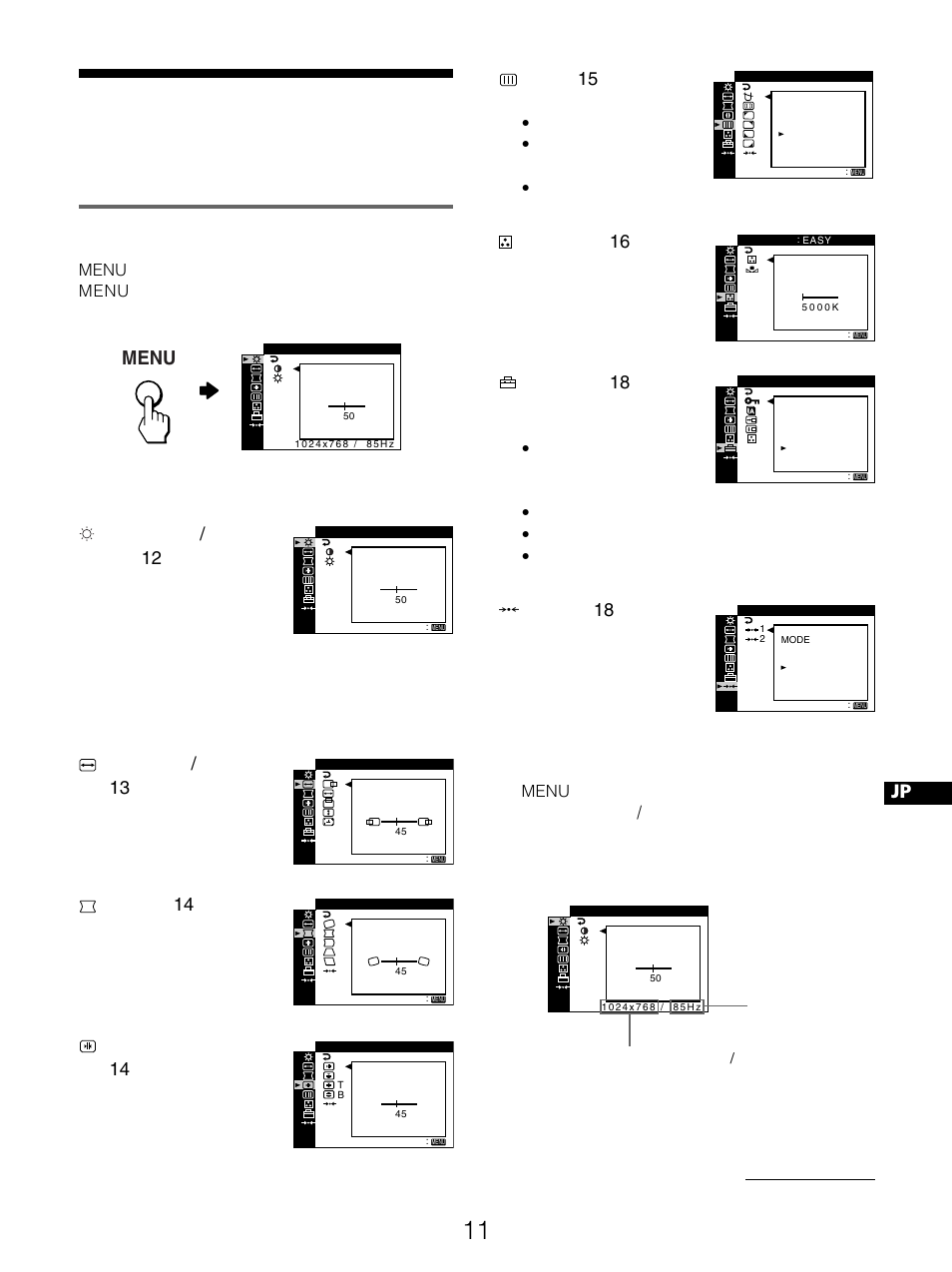 調整する, メニュー操作のしかた, Menu | Sony GDM-5510 User Manual | Page 119 / 186