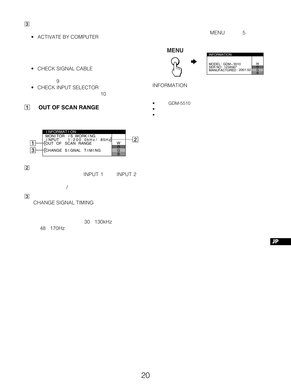 Menu, Out of scan range | Sony GDM-5510 User Manual | Page 128 / 186