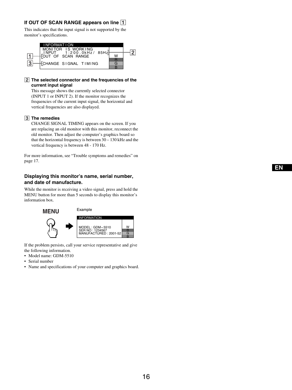 Menu | Sony GDM-5510 User Manual | Page 16 / 186