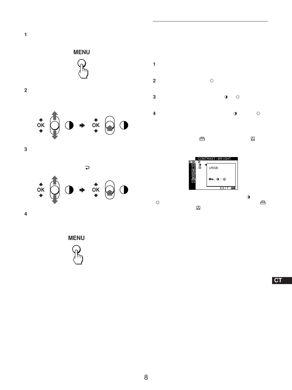 調整對比度和亮度（contrast/bright, Menu | Sony GDM-5510 User Manual | Page 174 / 186
