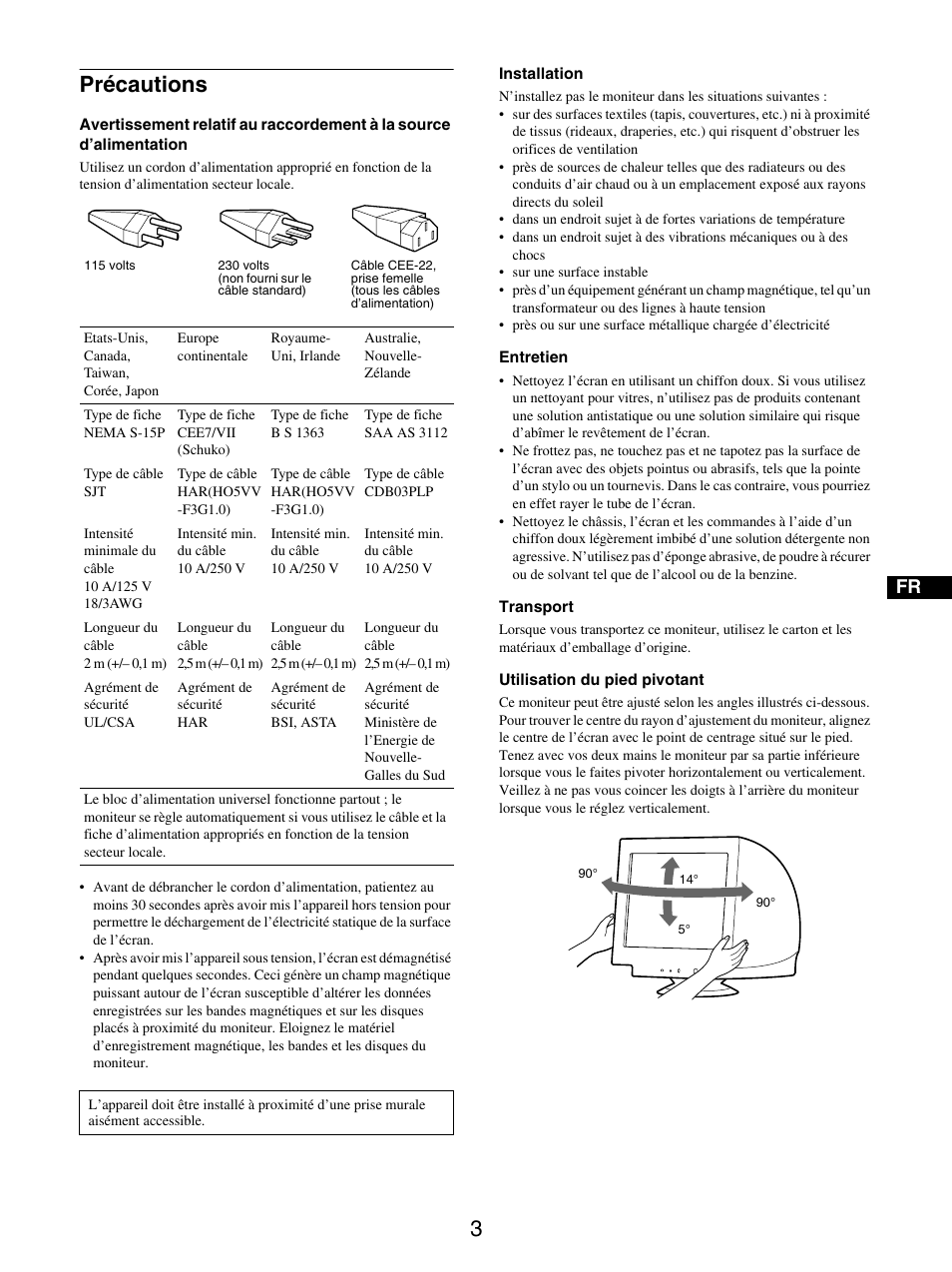 Précautions | Sony GDM-5510 User Manual | Page 21 / 186