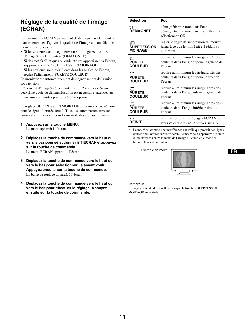 Réglage de la qualité de l’image (ecran) | Sony GDM-5510 User Manual | Page 29 / 186