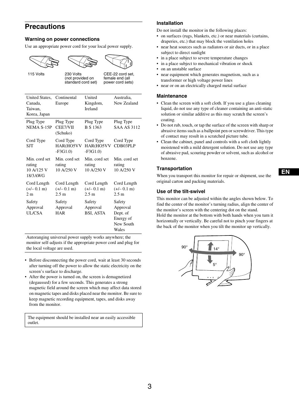 Precautions | Sony GDM-5510 User Manual | Page 3 / 186