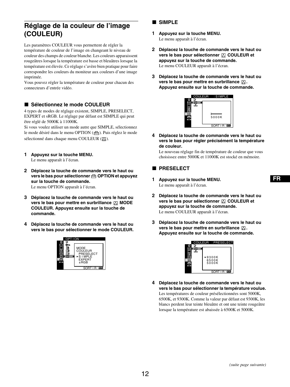 Réglage de la couleur de l’image (couleur) | Sony GDM-5510 User Manual | Page 30 / 186