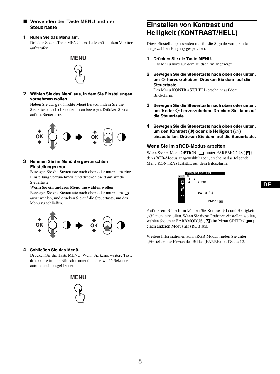 Seite 8), N sie auf seite 8, Menu | Sony GDM-5510 User Manual | Page 44 / 186