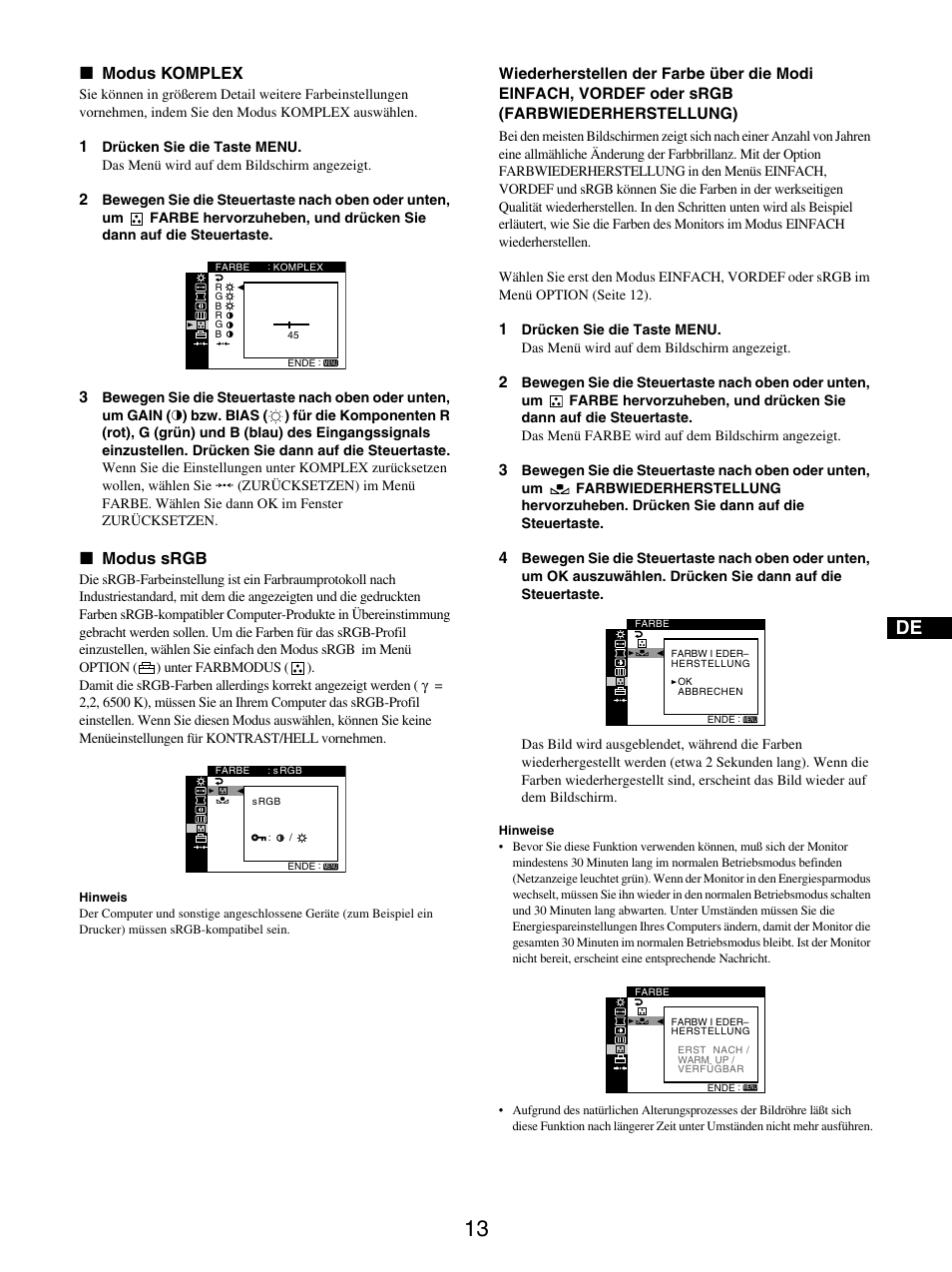 X modus komplex, X modus srgb | Sony GDM-5510 User Manual | Page 49 / 186