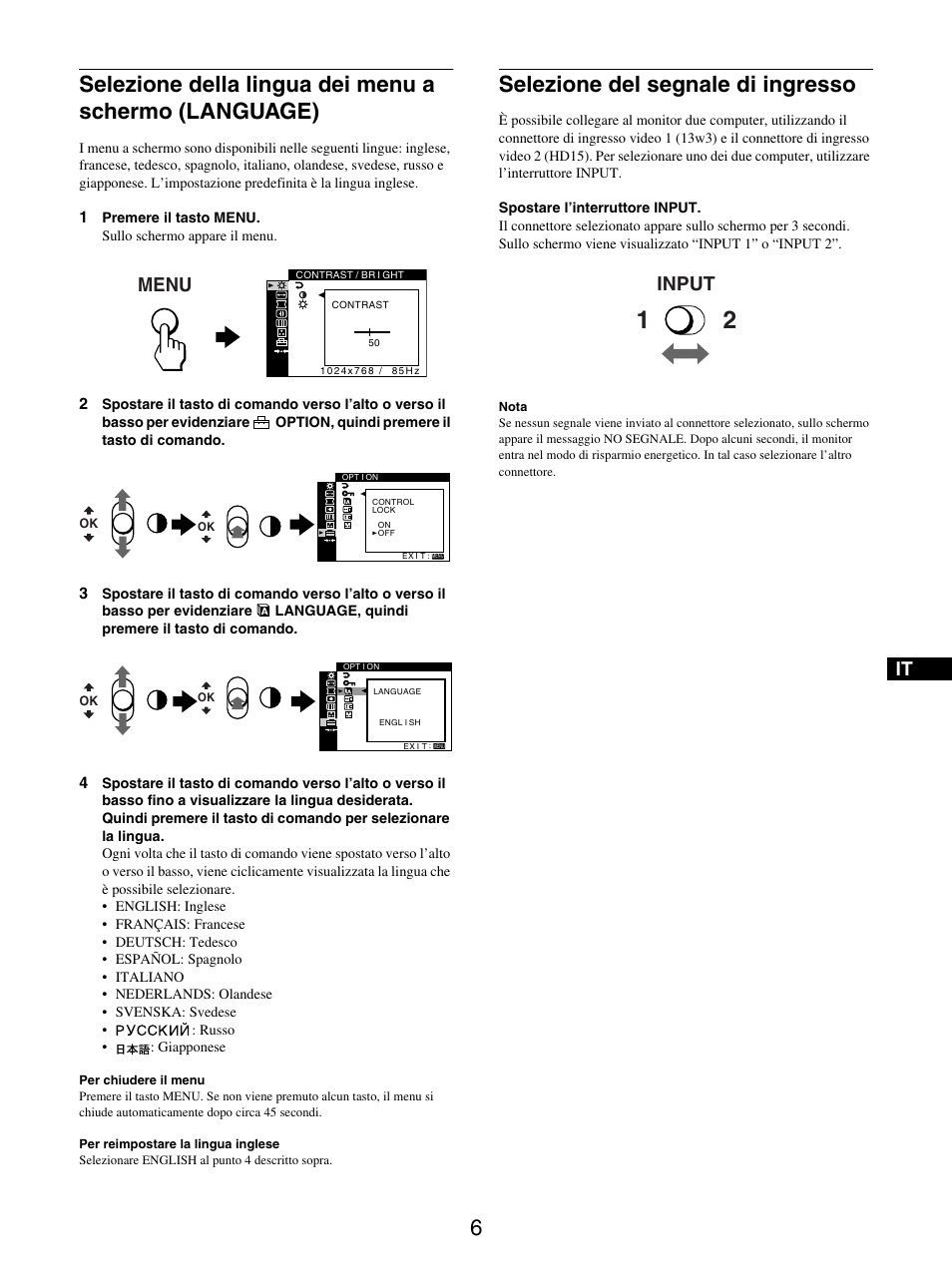 Selezione del segnale di ingresso, Menu, Input | Sony GDM-5510 User Manual | Page 60 / 186