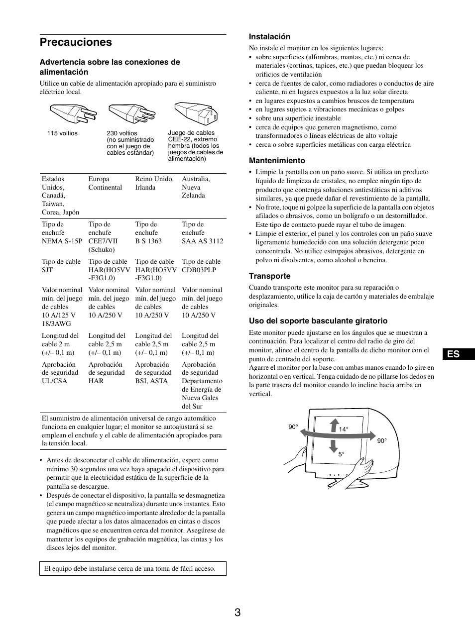 Precauciones | Sony GDM-5510 User Manual | Page 75 / 186