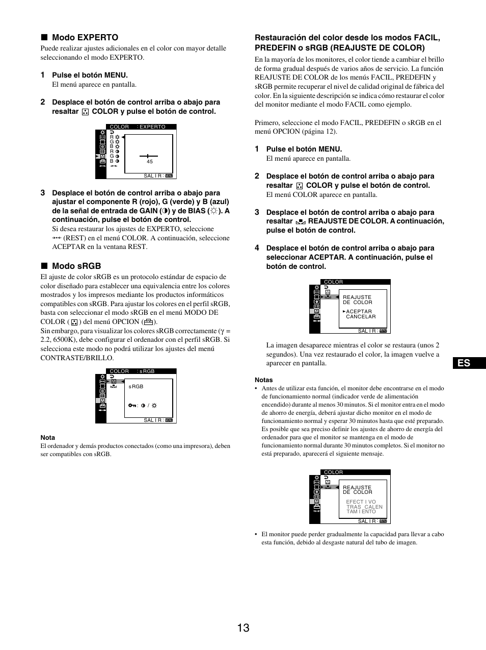 X modo experto, X modo srgb | Sony GDM-5510 User Manual | Page 85 / 186