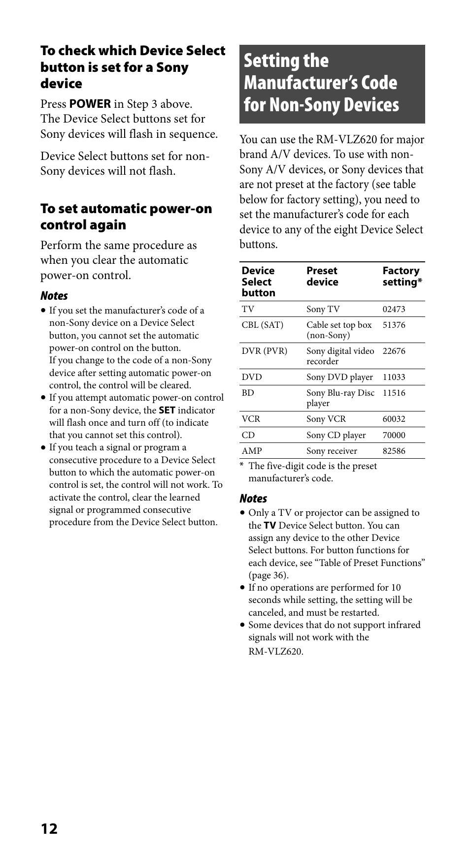 Sony RM-VLZ620 User Manual | Page 12 / 52