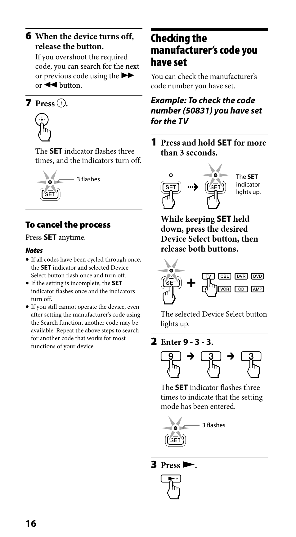 Checking the manufacturer’s code you have set | Sony RM-VLZ620 User Manual | Page 16 / 52