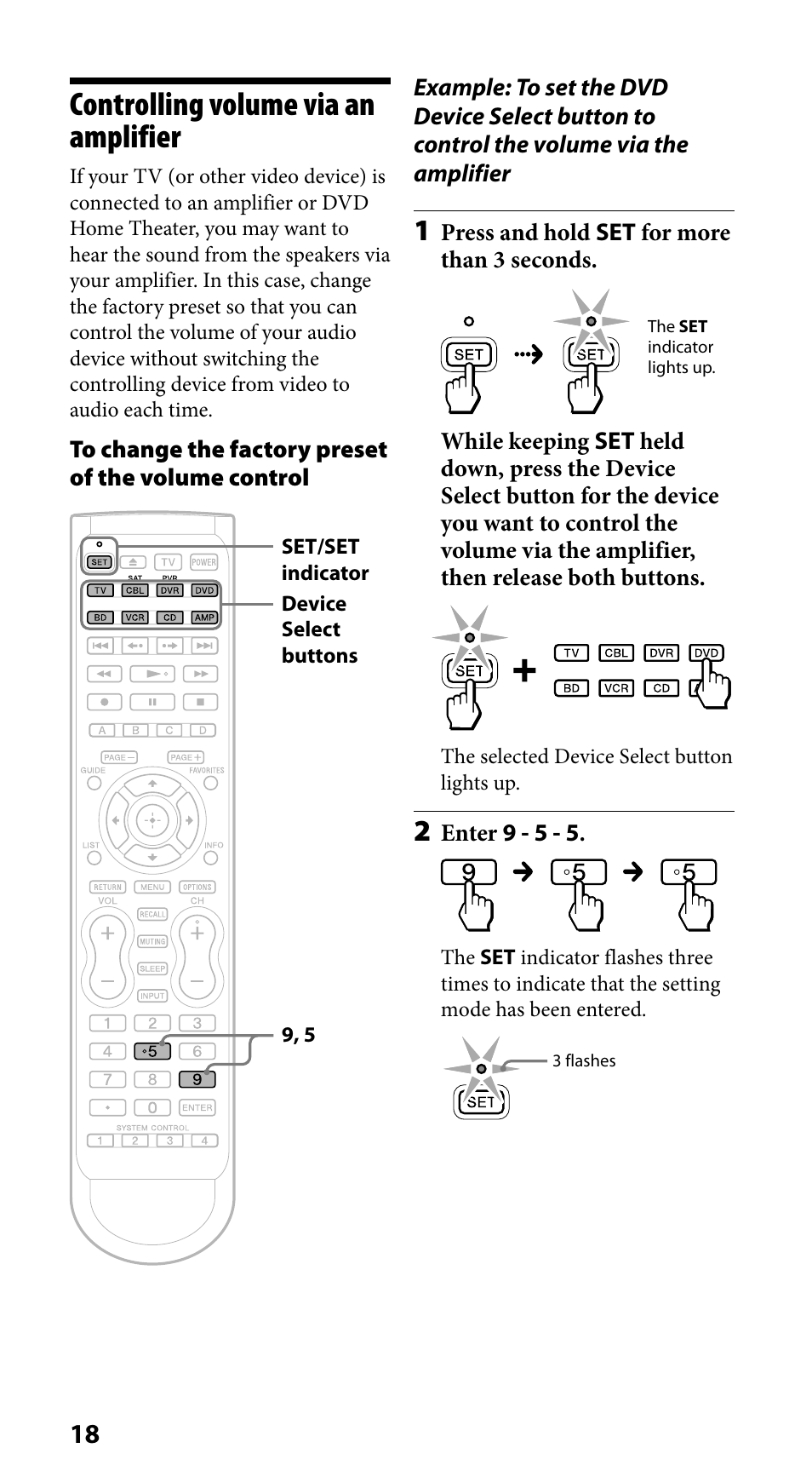 Controlling volume via an amplifier | Sony RM-VLZ620 User Manual | Page 18 / 52