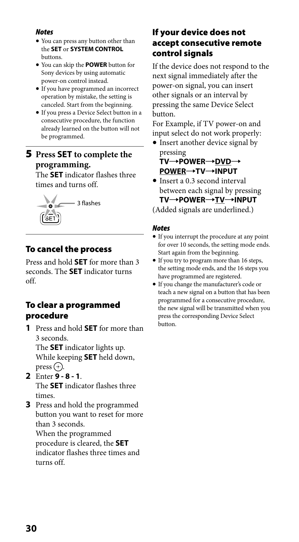 Press set to complete the programming | Sony RM-VLZ620 User Manual | Page 30 / 52