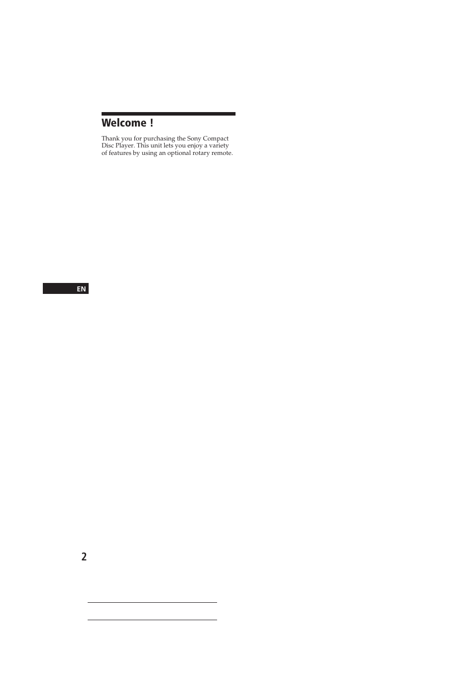 Welcome | Sony CDX-4150RDS User Manual | Page 2 / 74