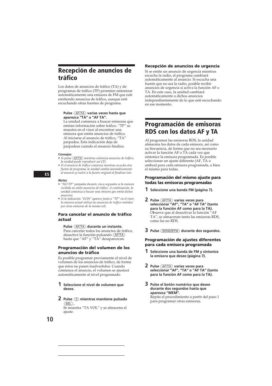 Recepción de anuncios de tráfico, Programación de emisoras rds con los datos af y ta | Sony CDX-4150RDS User Manual | Page 28 / 74