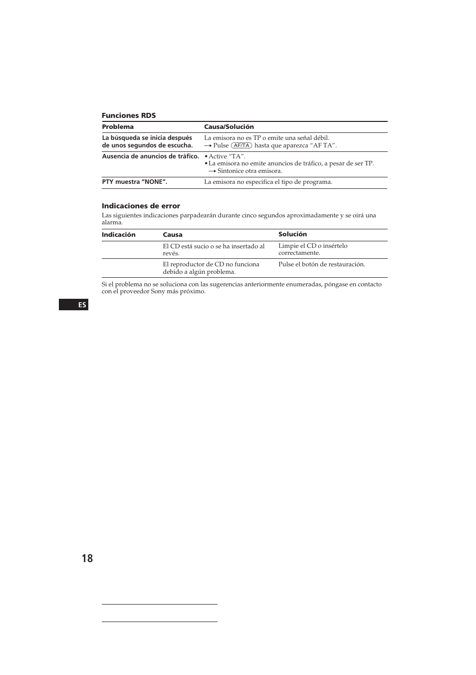 Error reset | Sony CDX-4150RDS User Manual | Page 36 / 74